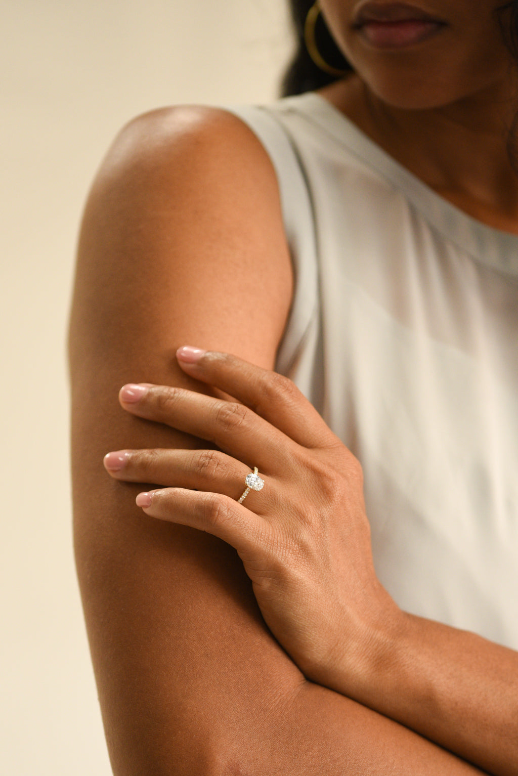 Oval Solitaire Pave Engagement Ring Setting in White Gold