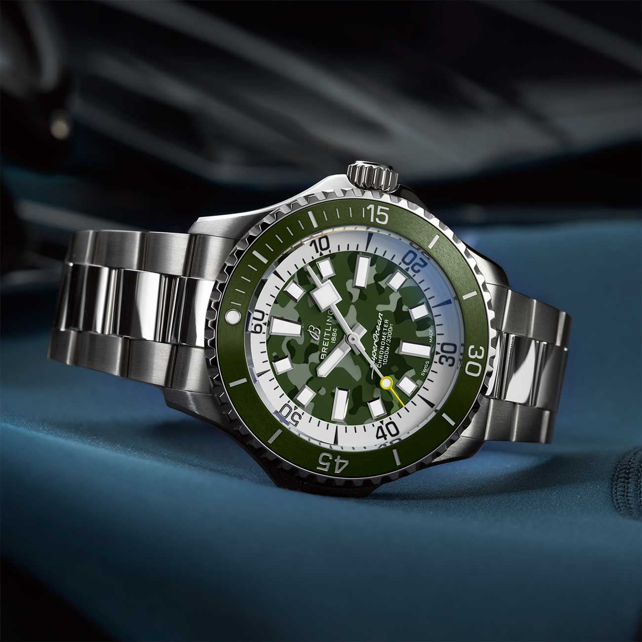 Breitling Superocean Automatic 46 Super Diver Green Camo Dial with 3-Row Titanium Bracelet — 46mm
