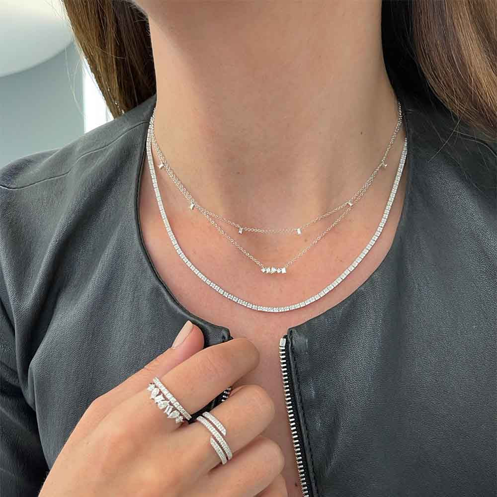 EF Collection Multi Faceted Diamond Bar Necklace