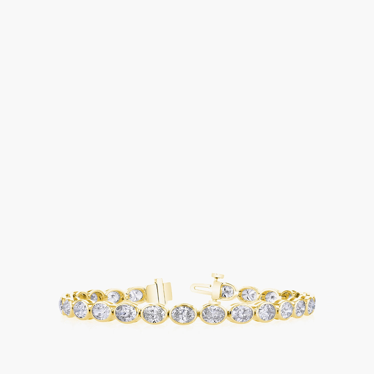 ast-west oval diamond tennis bracelet in 18K yellow gold with 7.25ct diamonds, front view