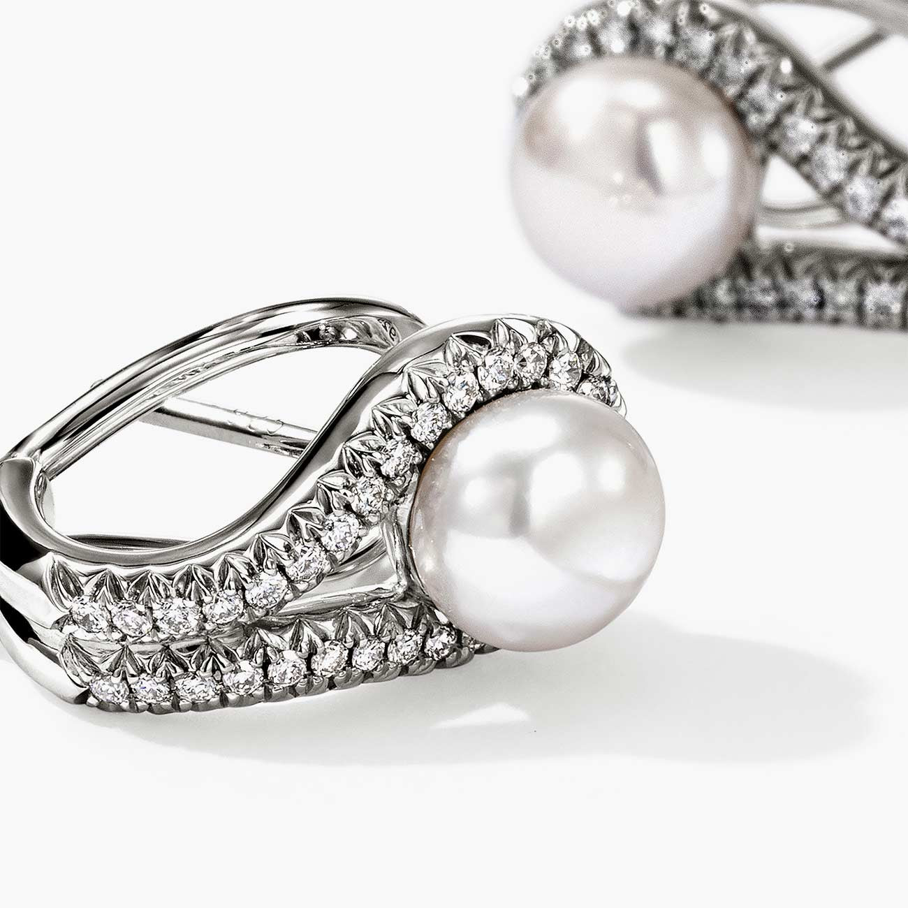 John Hardy Surf Silver Diamond Pave and Pearl Earrings