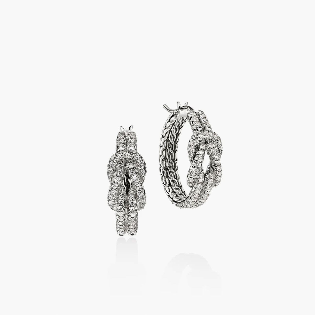 John Hardy Love Knot Silver Diamond Pave Hoop Earrings