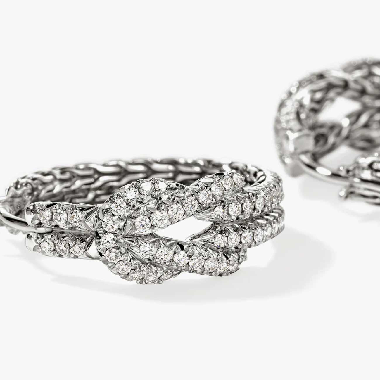 John Hardy Love Knot Silver Diamond Pave Hoop Earrings