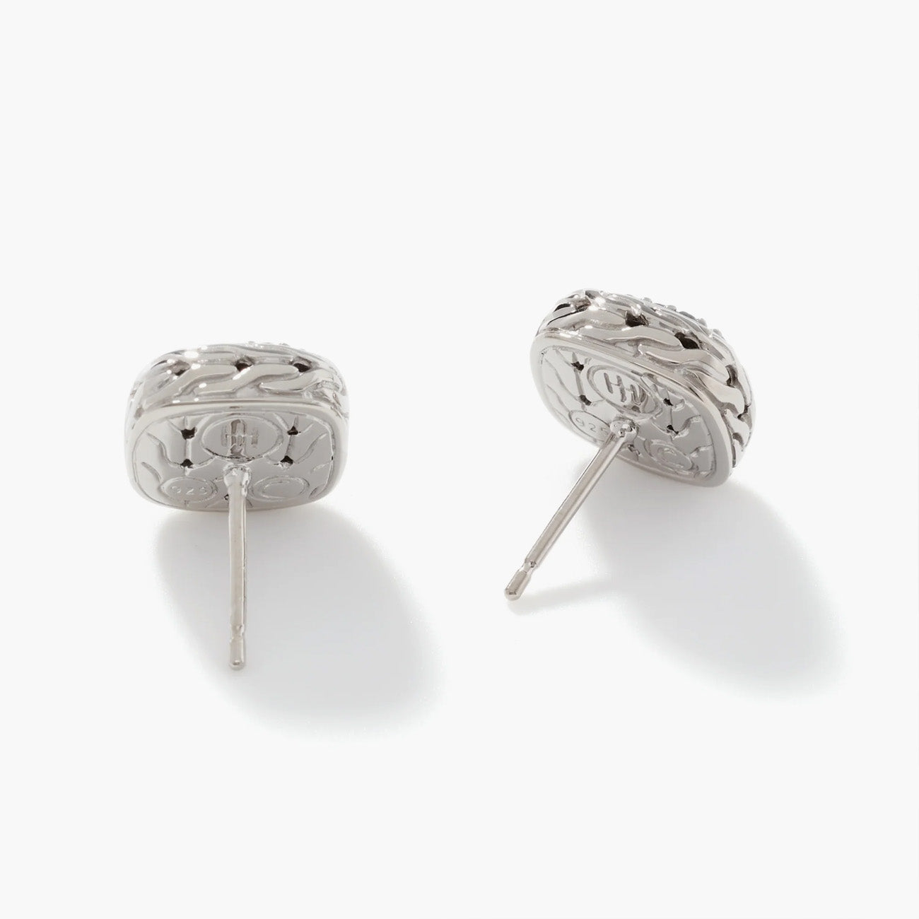 John Hardy Essentials Silver Small Square Black Sapphire Earrings