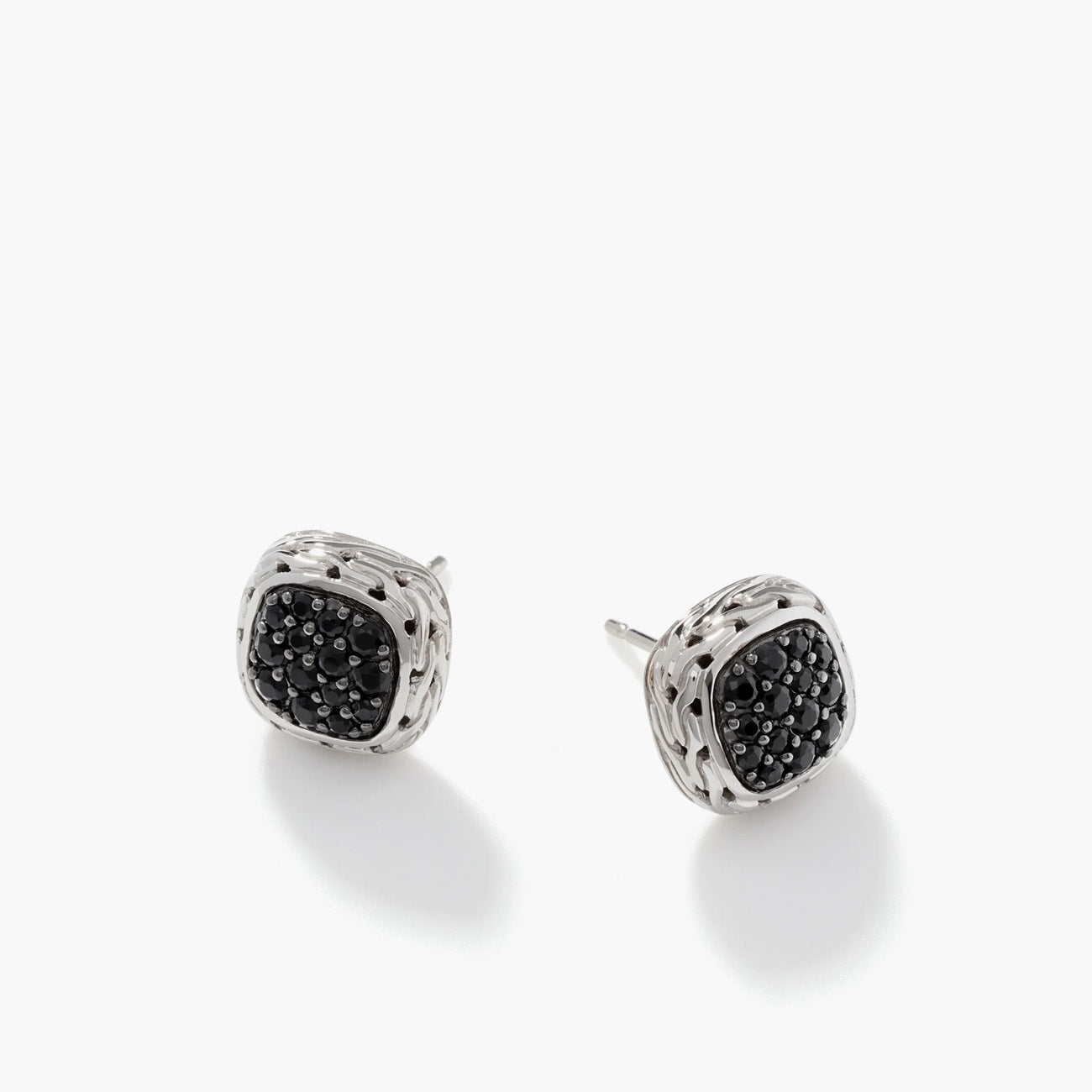 John Hardy Essentials Silver Small Square Black Sapphire Earrings