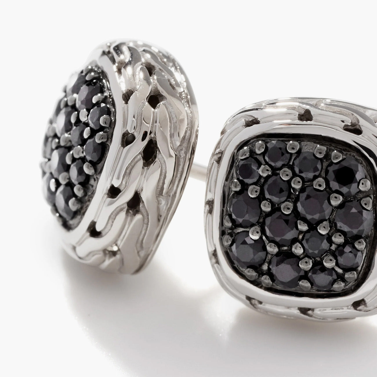 John Hardy Essentials Silver Small Square Black Sapphire Earrings