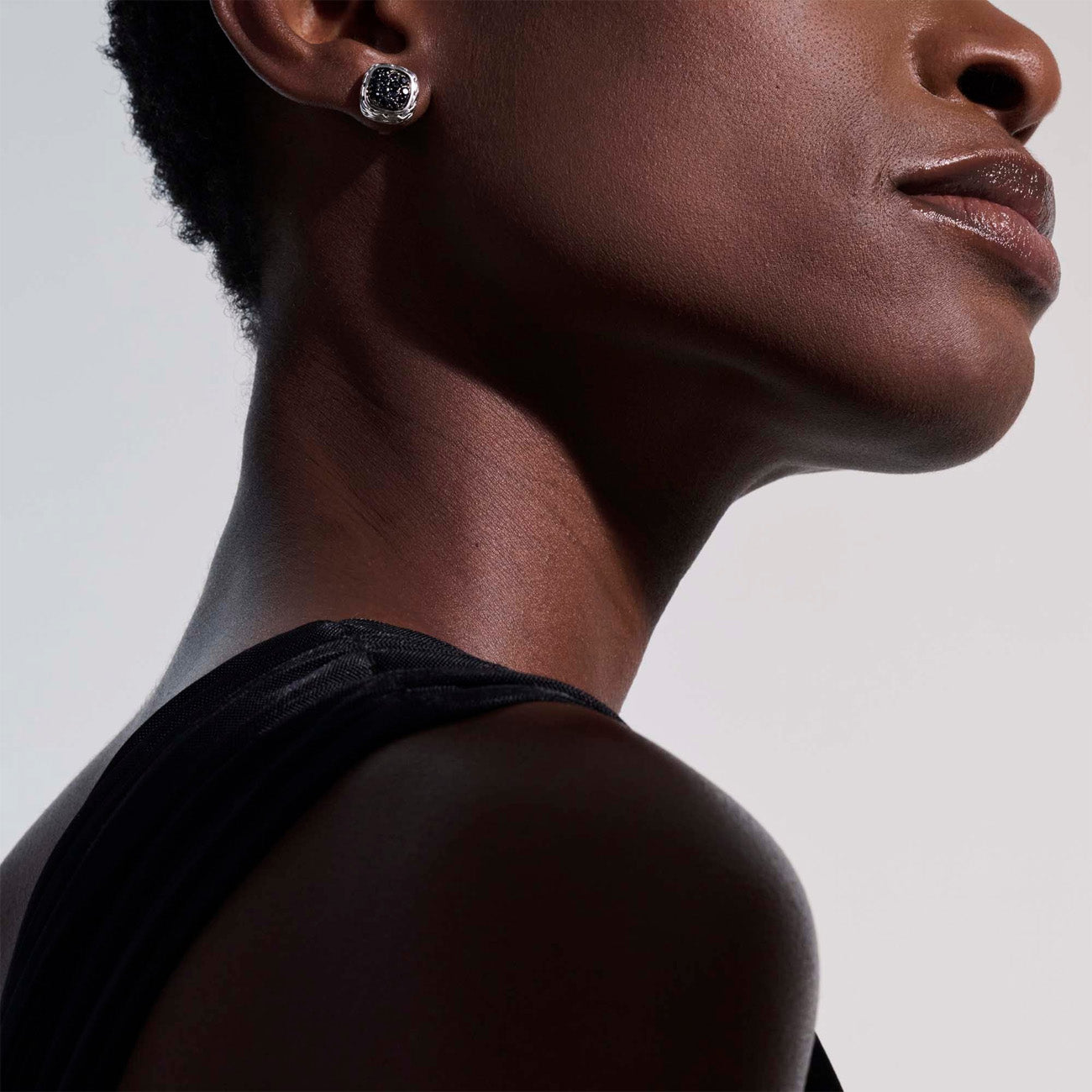 John Hardy Essentials Silver Small Square Black Sapphire Earrings