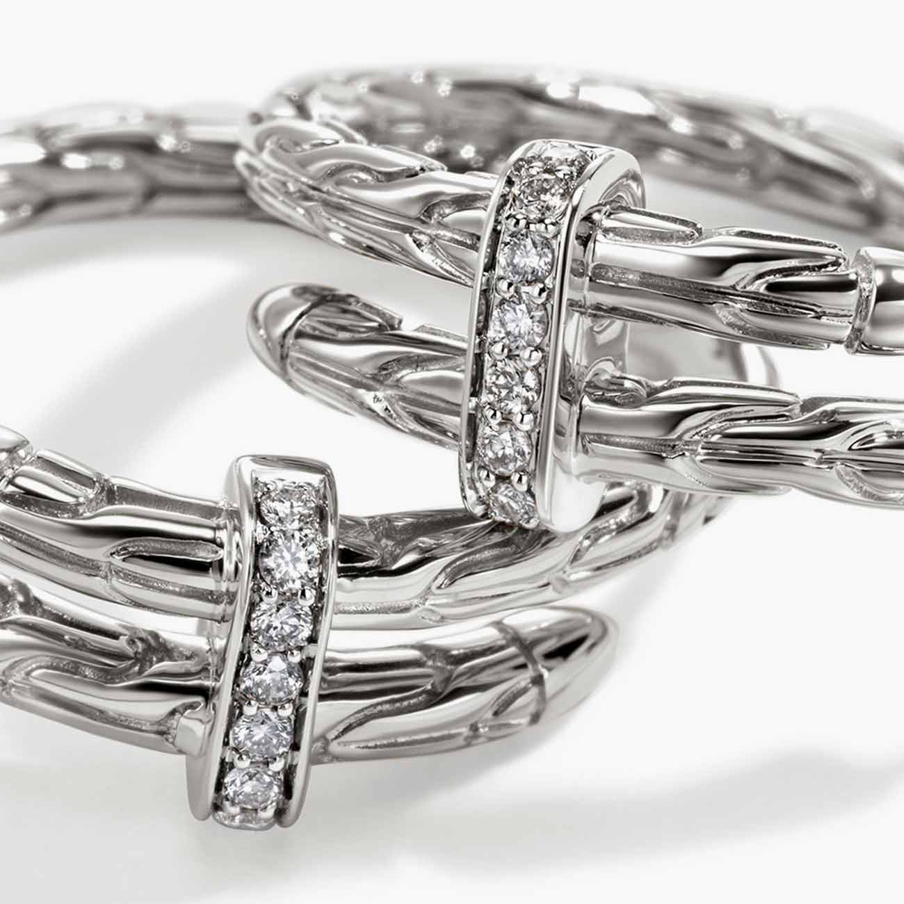 John Hardy Spear Pave Diamond Silver Small Hoop Earrings