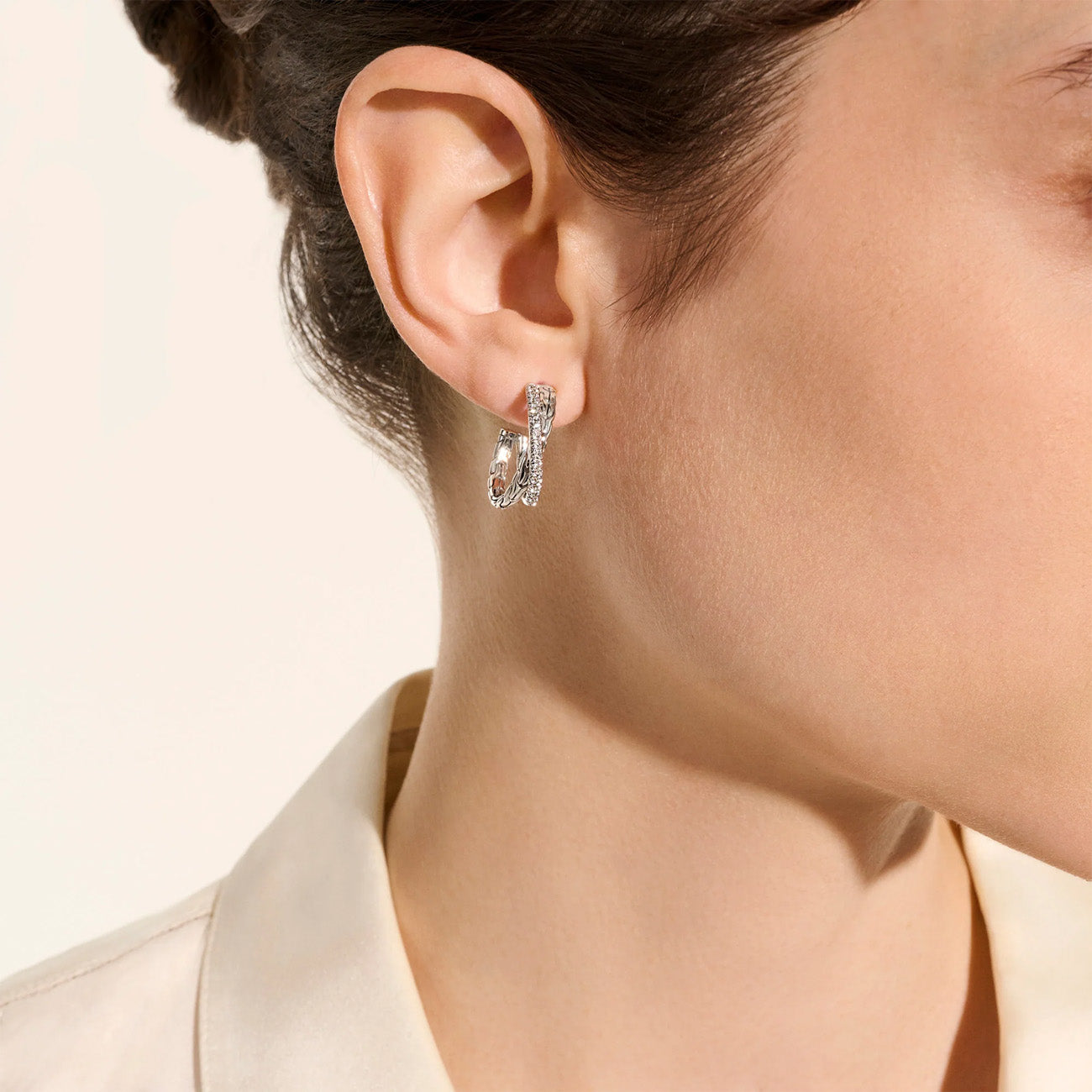 John Hardy Essentials Diamond Pavé Silver Crossover Earrings