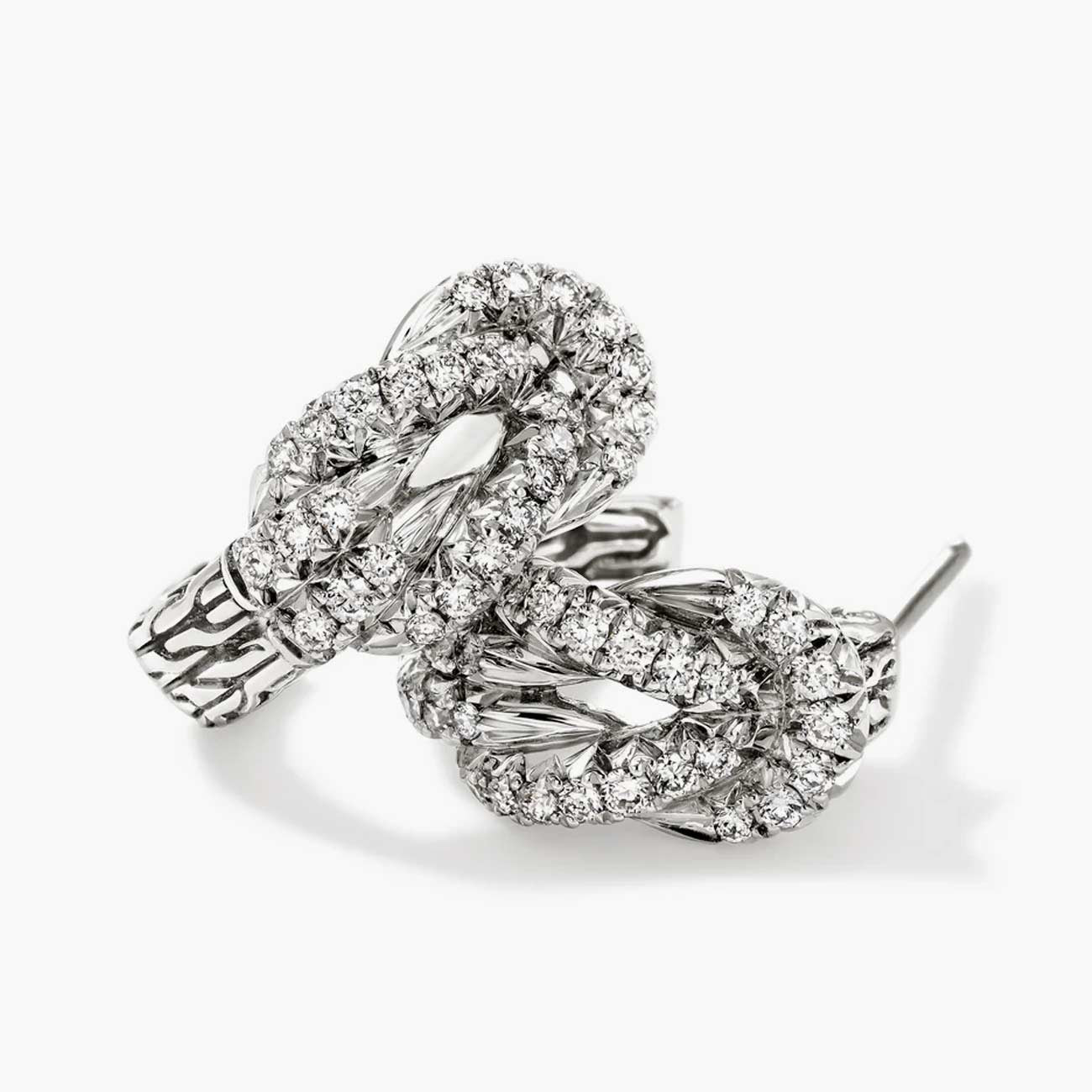 John Hardy Love Knot Silver Diamond Pave Huggie Earrings
