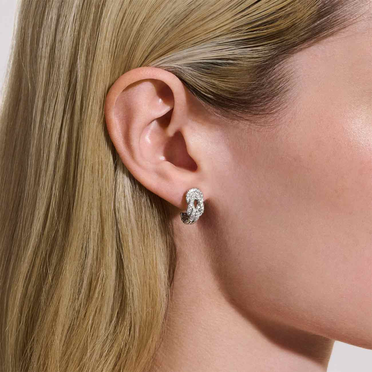 John Hardy Love Knot Silver Diamond Pave Huggie Earrings