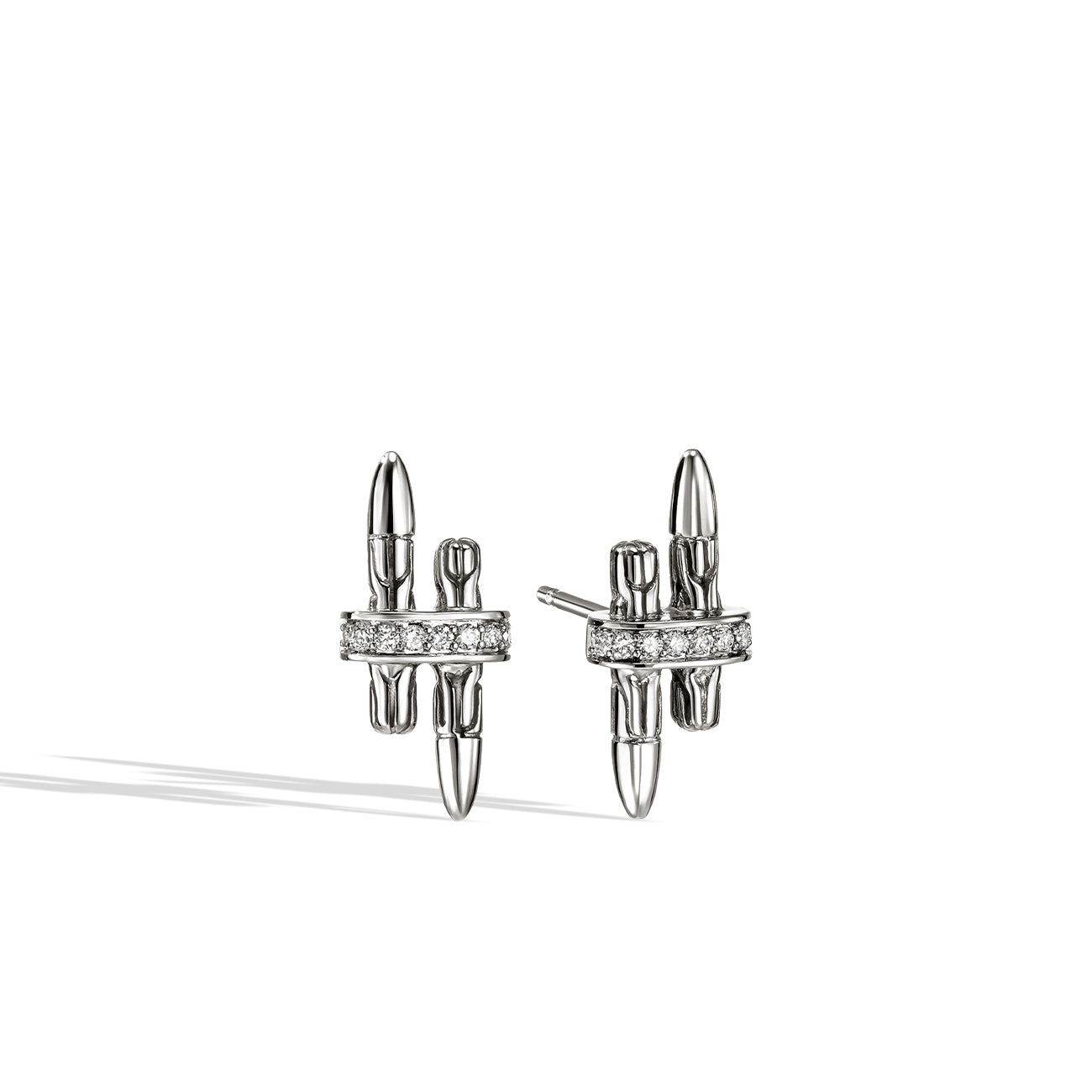 John Hardy Spear Silver Diamond Pavé Stud Earrings