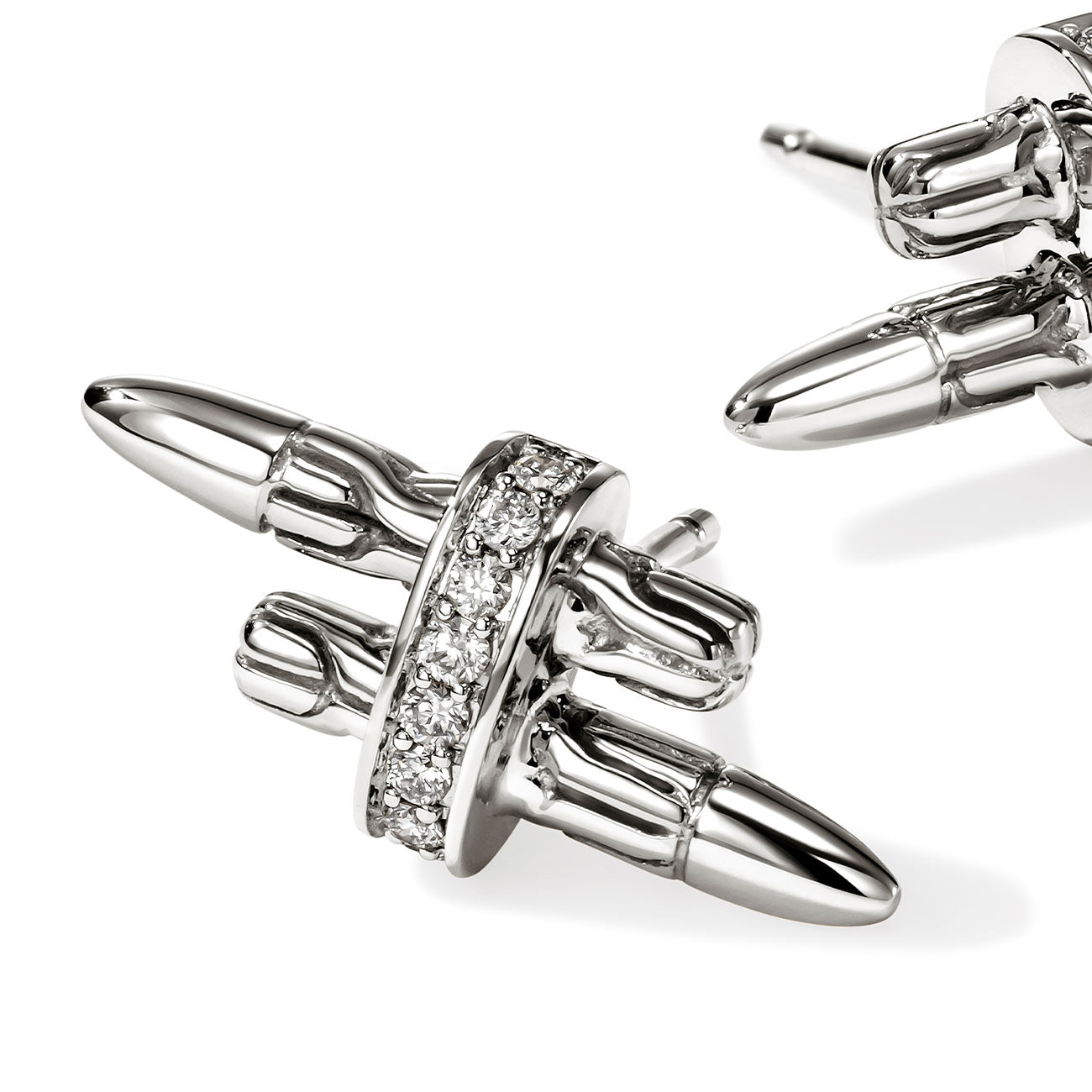 John Hardy Spear Silver Diamond Pavé Stud Earrings