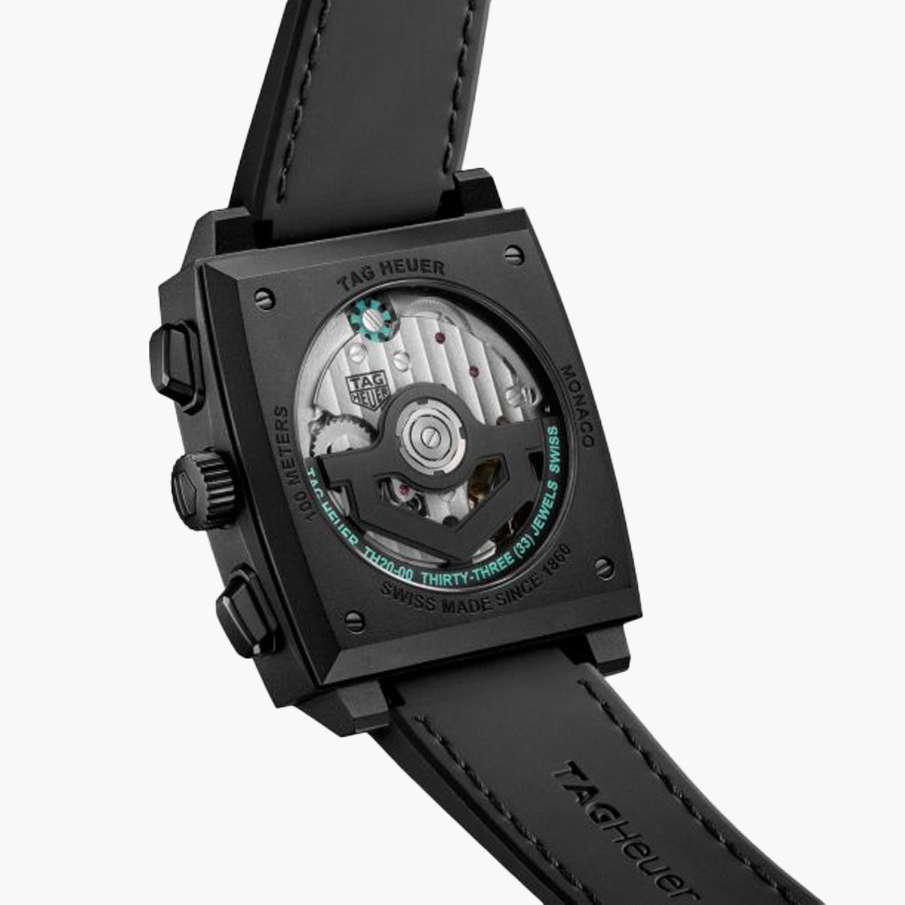 TAG Heuer Monaco Chronograph Heuer 02 Black and Turquoise Dial Rubber Strap - 39mm