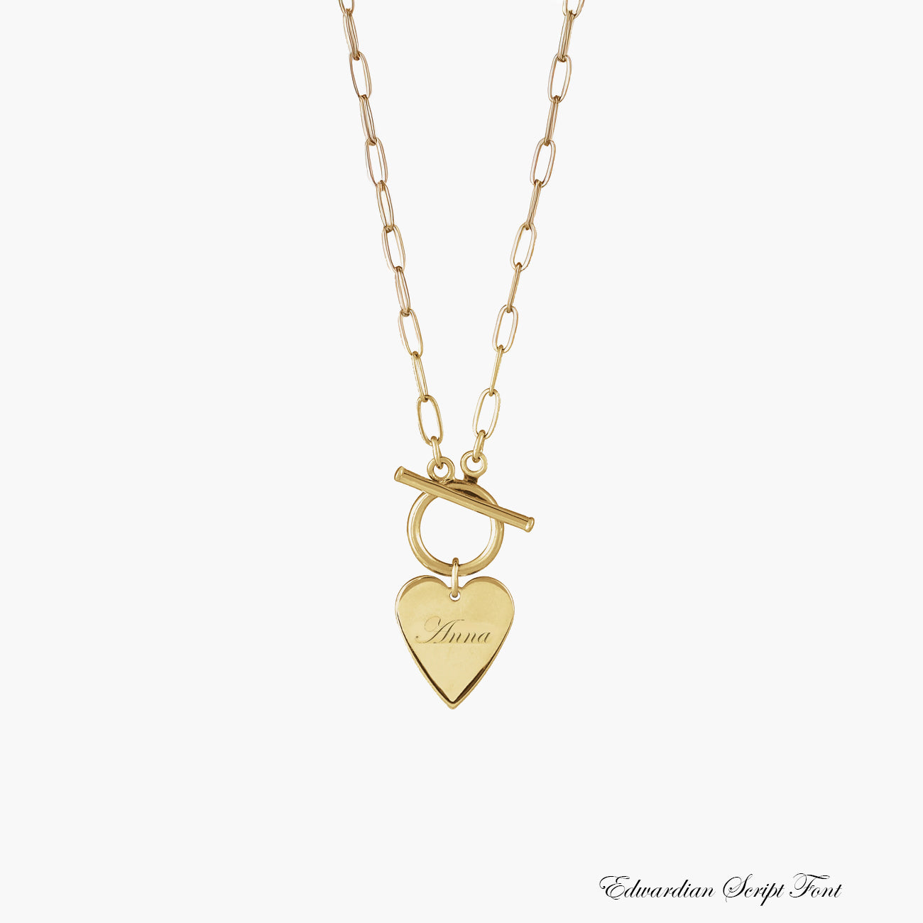 Private Label Engravable Heart Toggle Necklace in Yellow Gold
