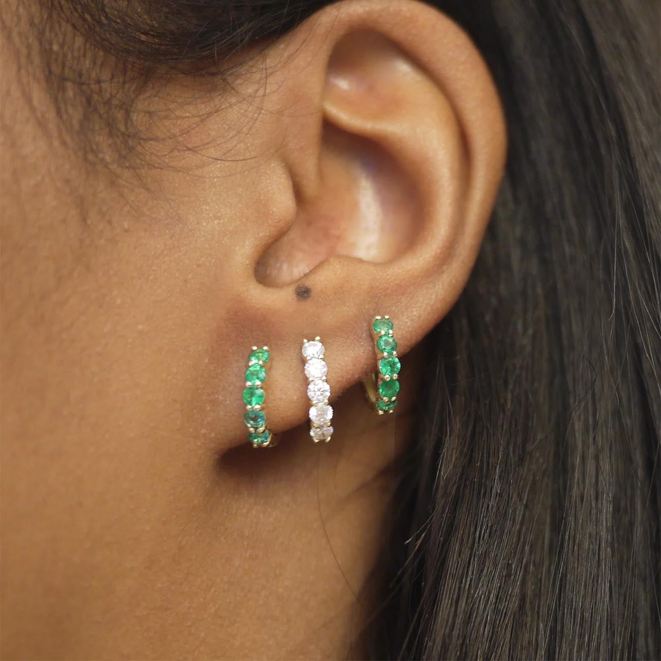 Carbon & Hyde Emerald Sparkler Huggies Earrings