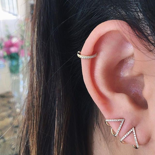 EF Collection Mini Diamond Chevron Wrap Earrings