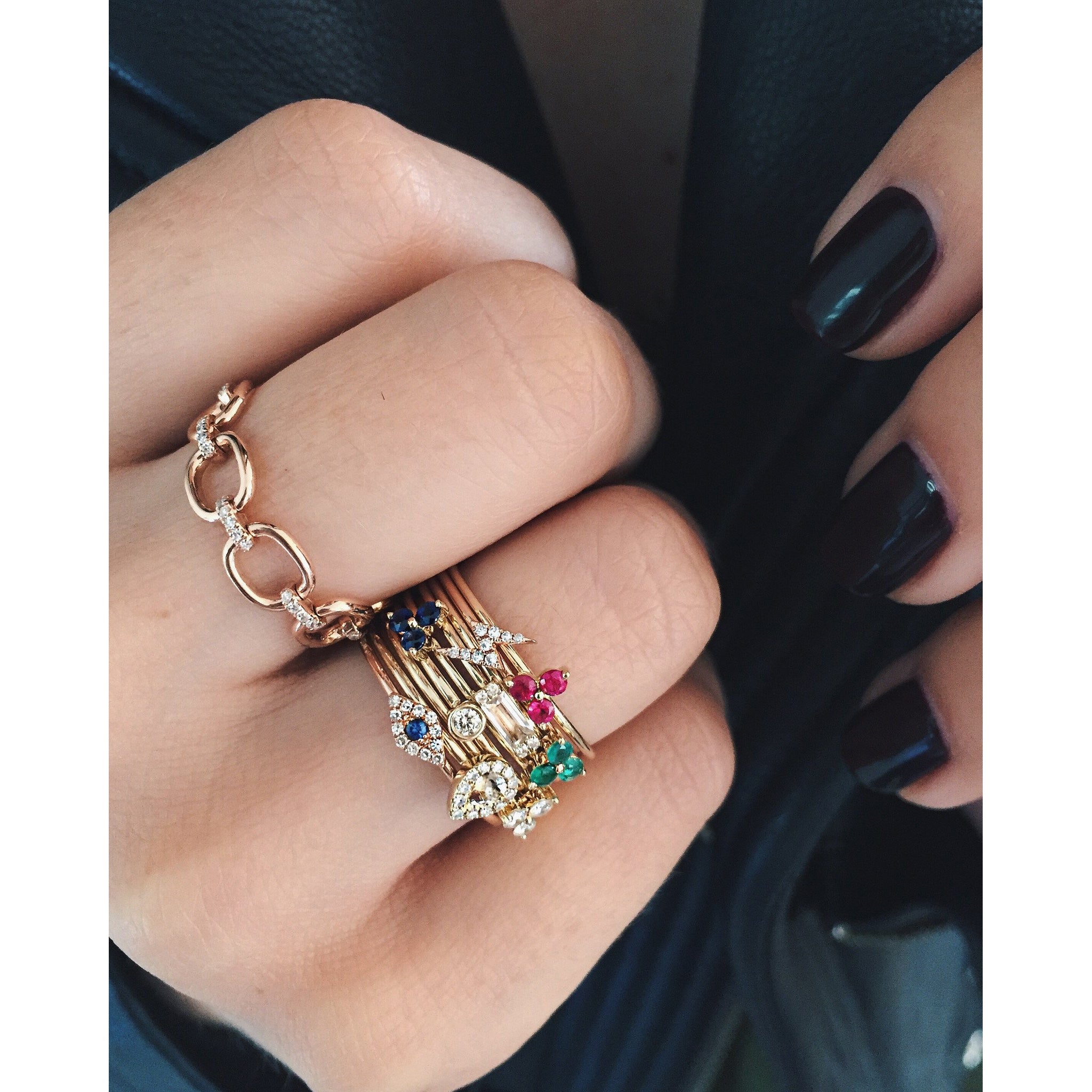 EF Collection Mini Diamond Evil Eye Stack Ring