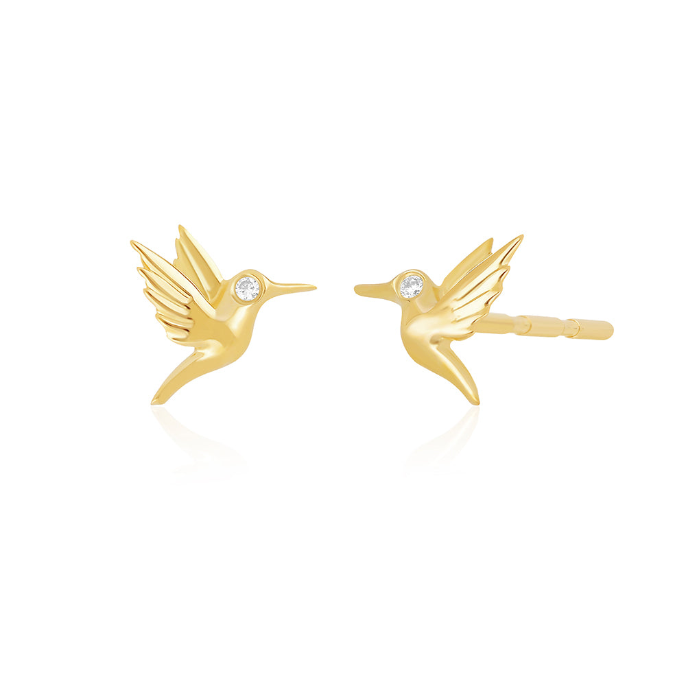 EF Collection Mini Hummingbird with Diamond Eye Stud Earrings