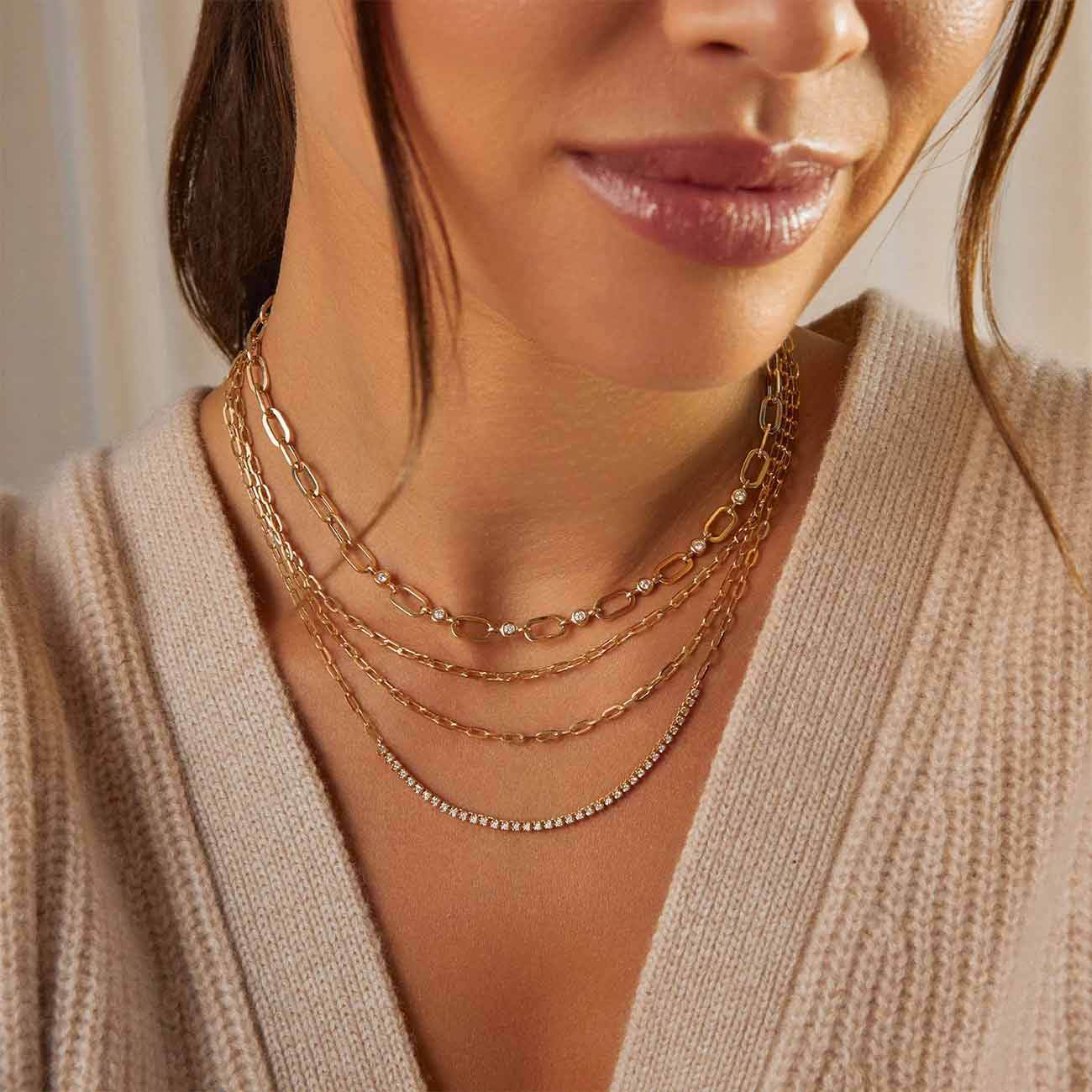 EF Collection Jumbo Link Chain Necklace with Diamond Pillows in Yellow Gold