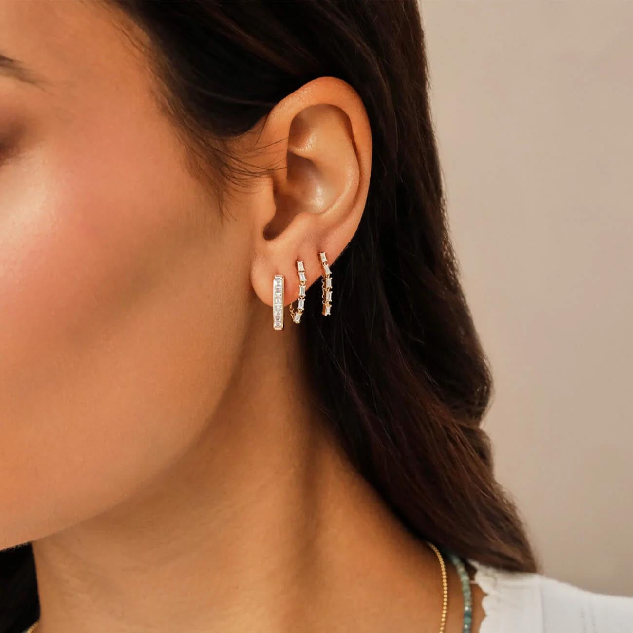 EF Collection Jumbo Lola Baguette Diamond Hoop Earrings