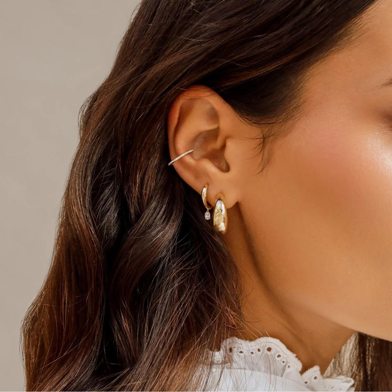 EF Collection Gold Jumbo Dome Huggie Earring