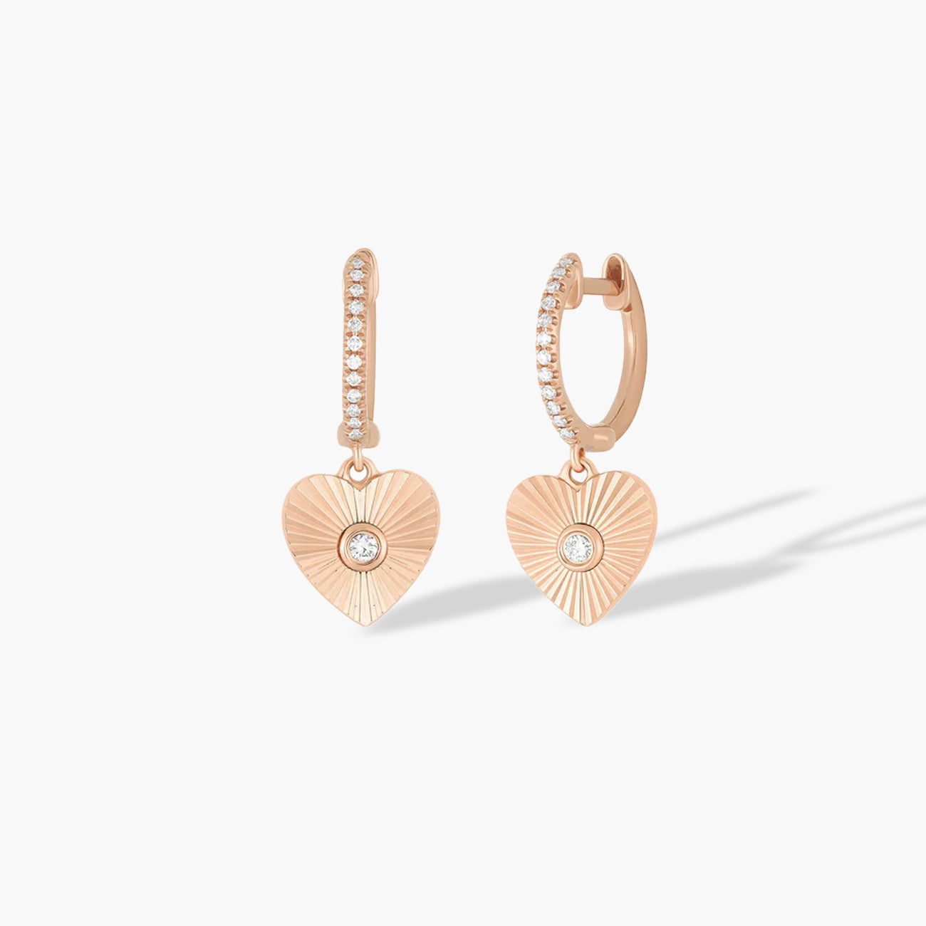 EF Collection Fluted Heart Drop Huggie Earrings