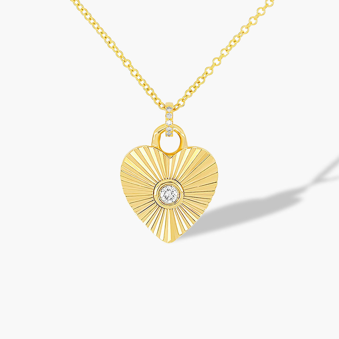 EF Collection Gold and Diamond Fluted Heart Necklace