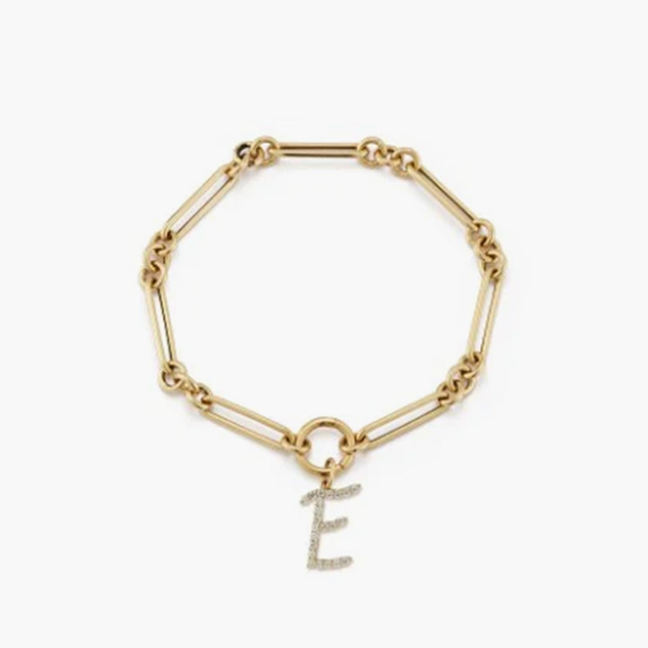 EF Collection Mixed Chain Jumbo Script Initial Bracelet in 14K Yellow Gold