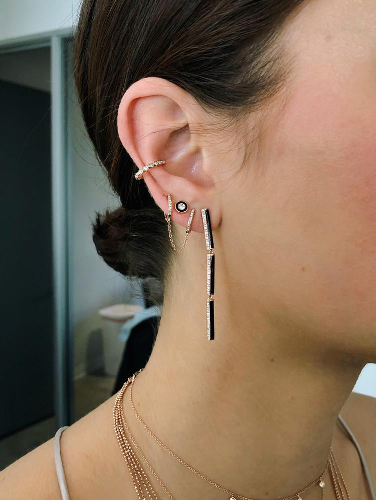 EF Collection Diamond Bar Chain Huggie Earrings