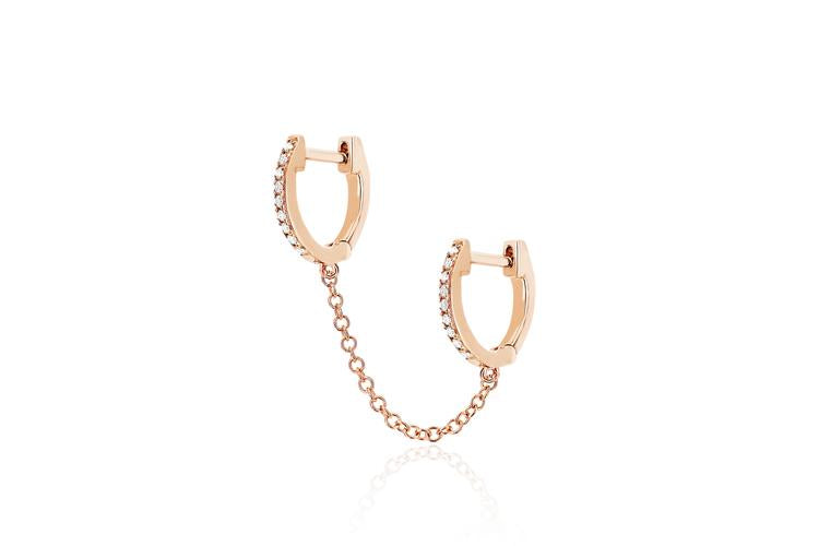 EF Collection Diamond Bar Chain Huggie Earrings