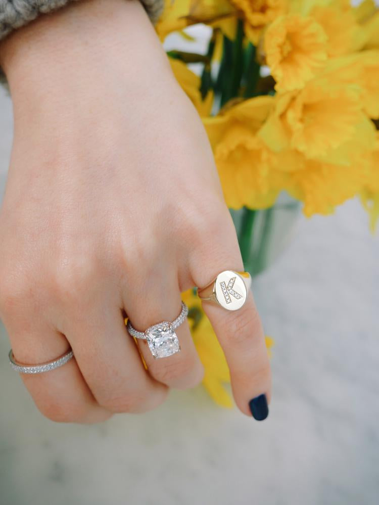 EF Collection Diamond Initial Oval Ring