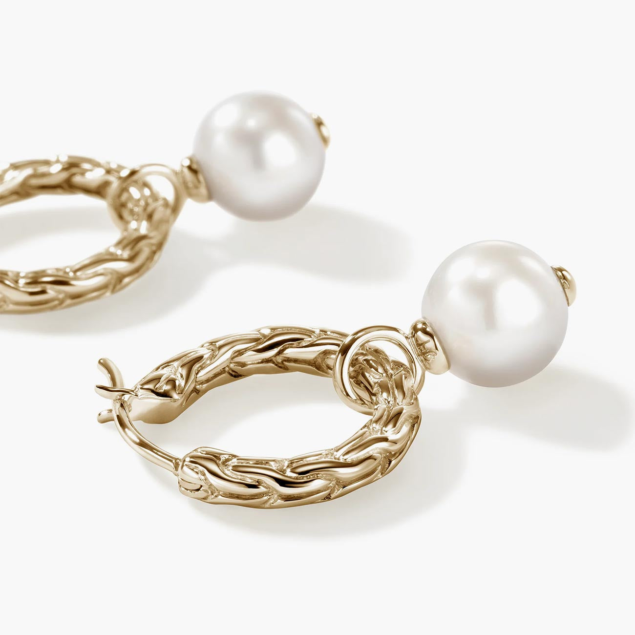 John Hardy Essentials Pearl Hoop Earrings in 14K Yellow Gold