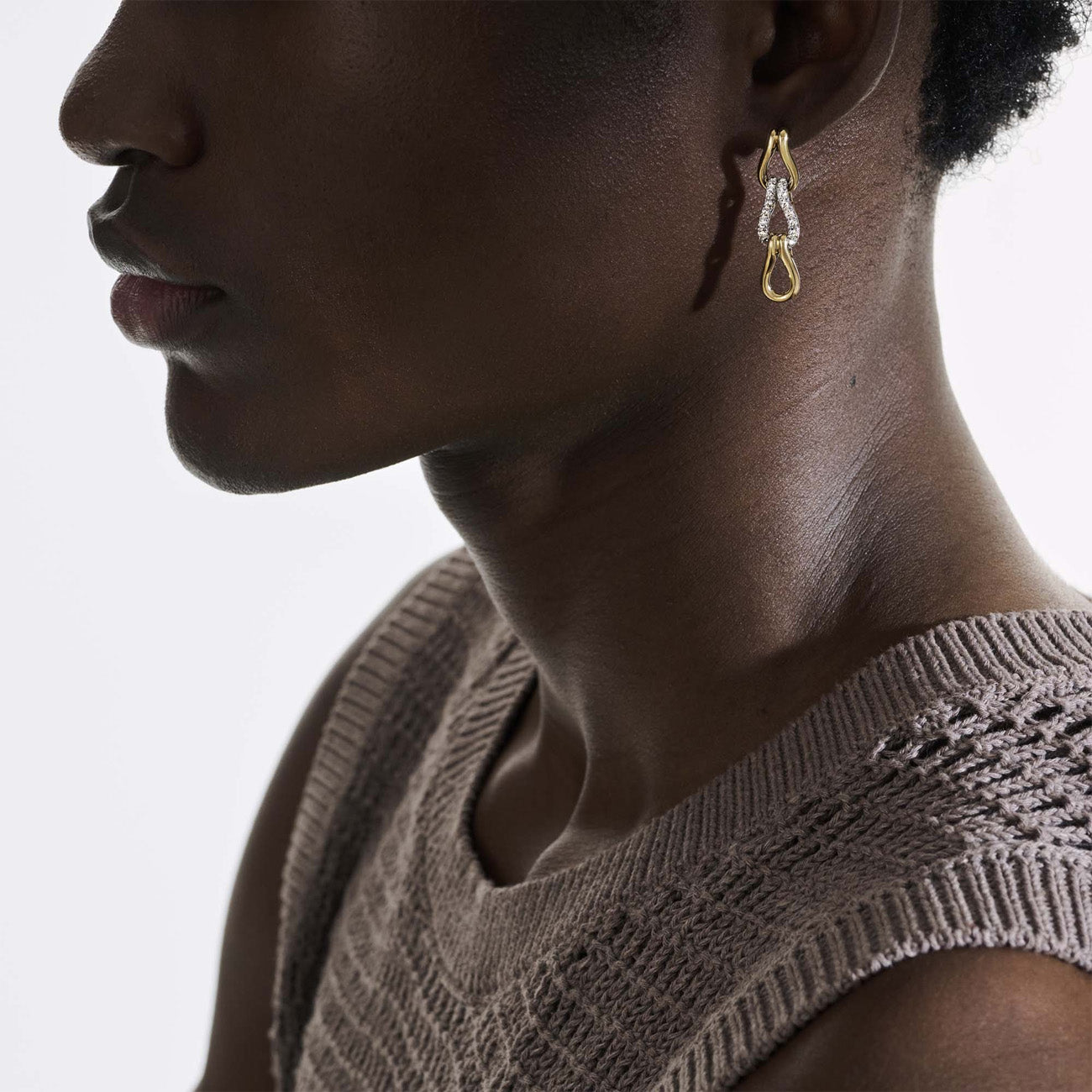 John Hardy Surf Link Diamond Dangle Earrings in 14K Yellow Gold