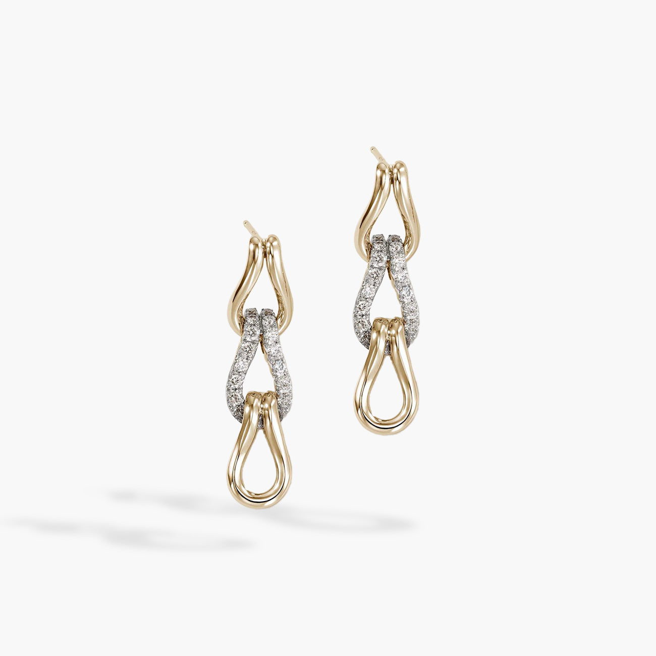 John Hardy Surf Link Diamond Dangle Earrings in 14K Yellow Gold