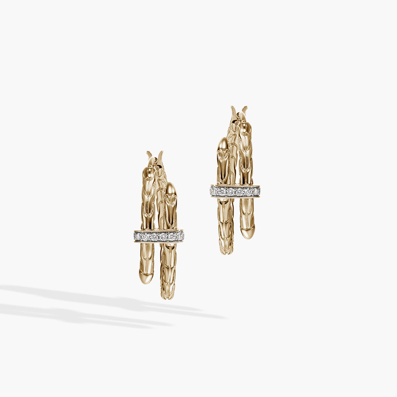 John Hardy Spear Pave Diamond 14K Yellow Gold Small Hoop Earrings