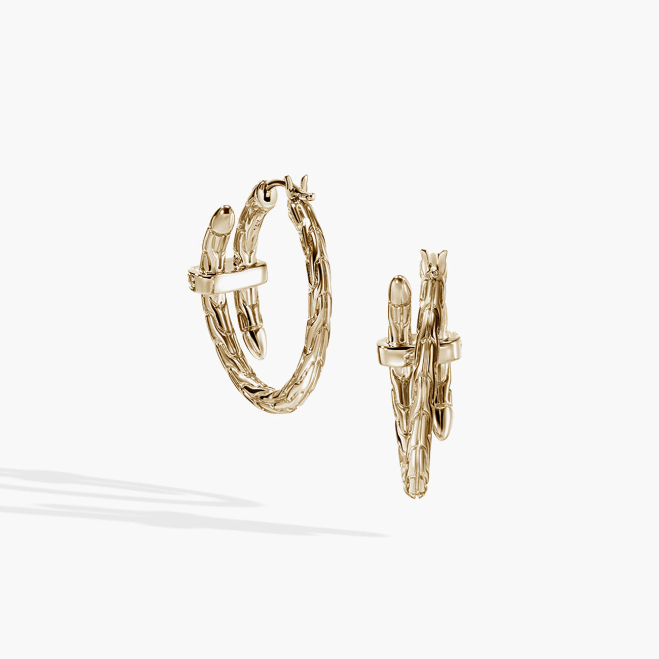 John Hardy Spear Pave Diamond 14K Yellow Gold Small Hoop Earrings