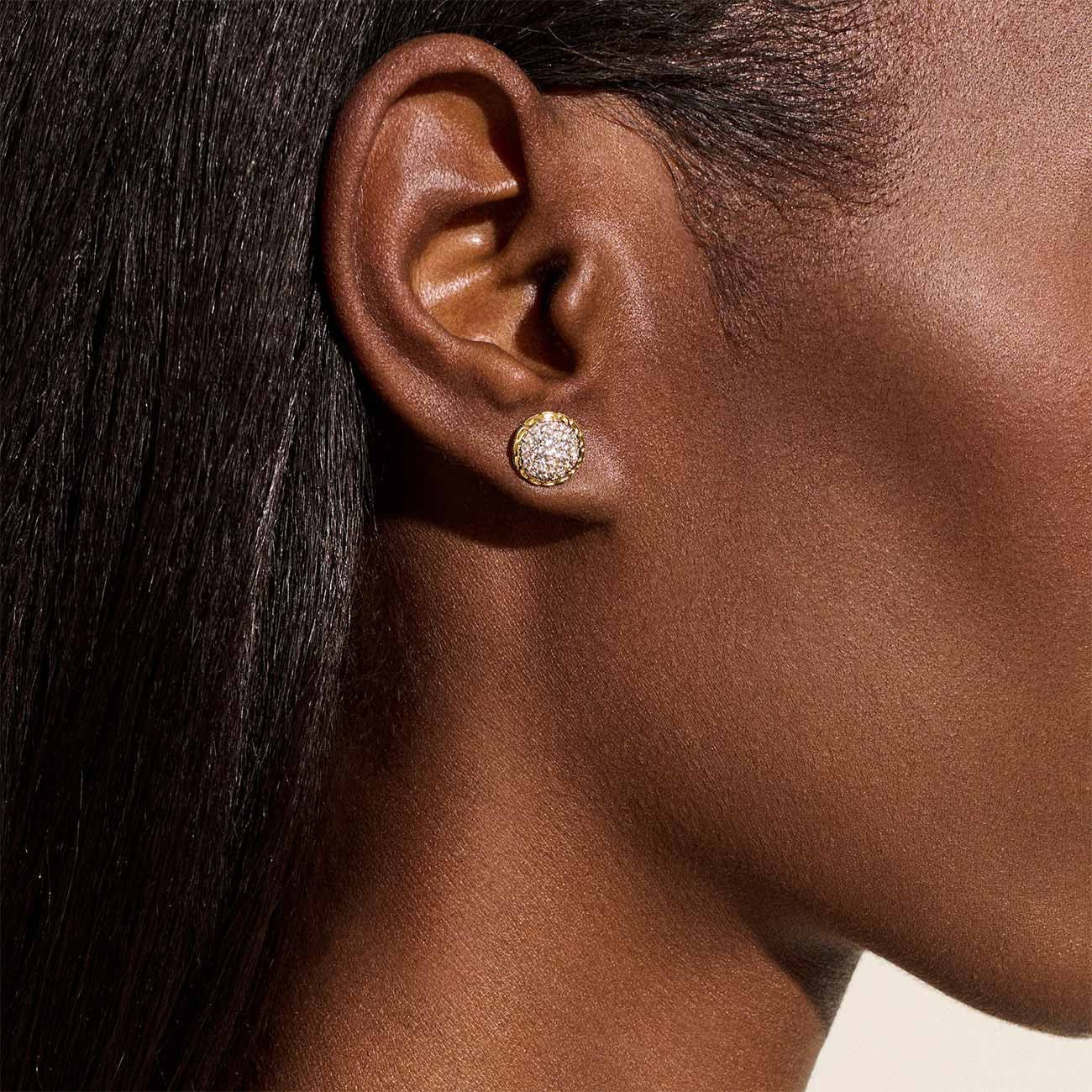 John Hardy Essentials Diamond Pave Stud Earrings in 14K Yellow Gold