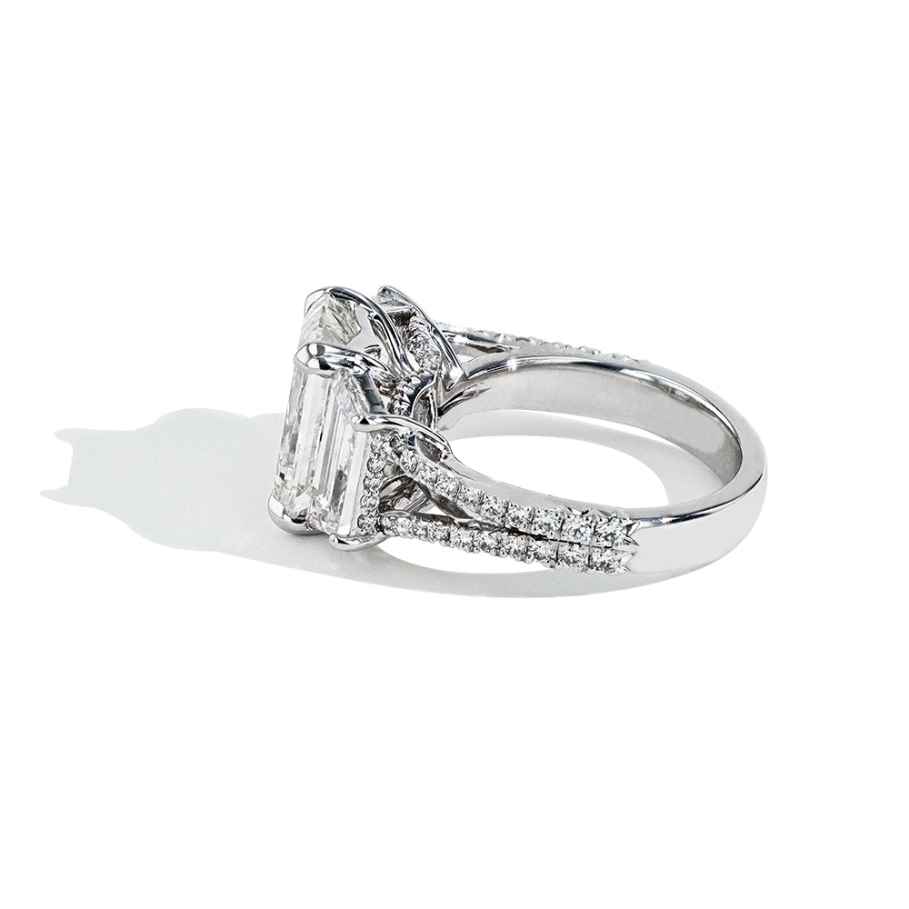 Robert Pelliccia 4 Carat Emerald Cut and Trapezoid Diamond Engagement Ring