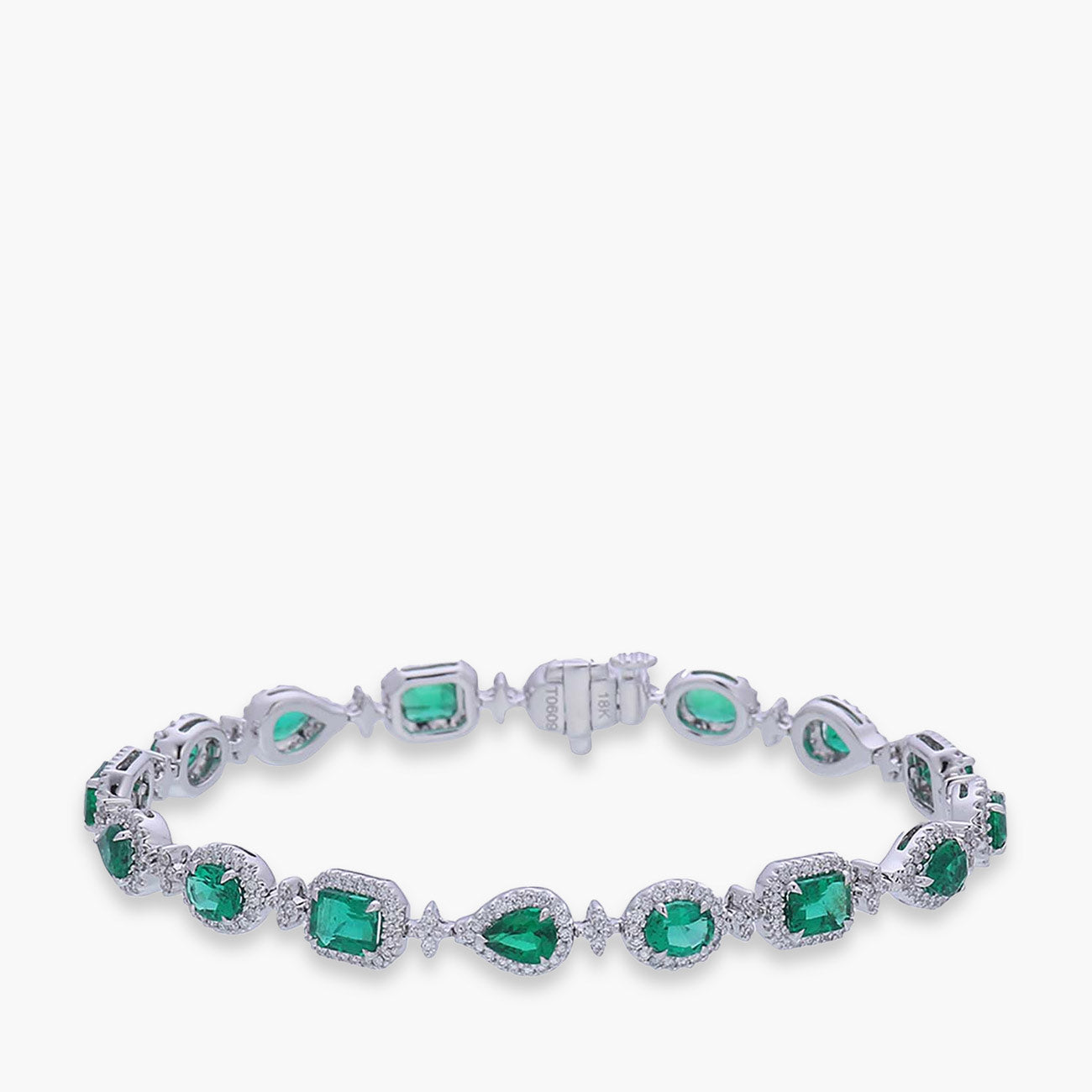 Private Label Emerald Halo Fancy Shape Tennis Bracelet in 18K White Gold
