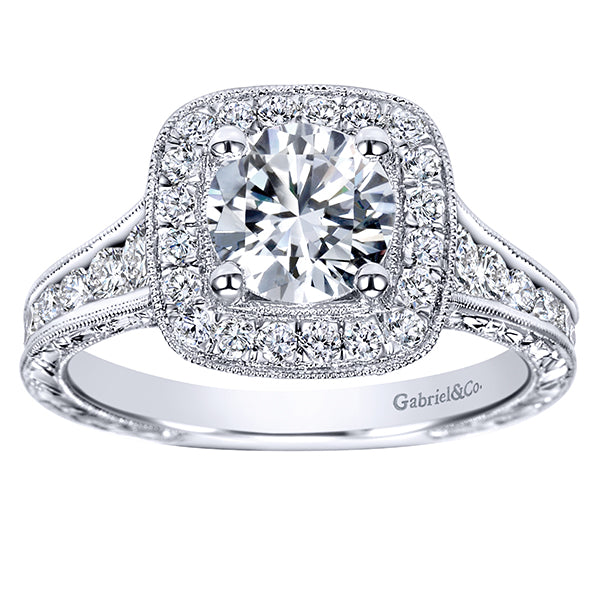 Gabriel & Co. White Gold Diamond Halo Channel Set Engagement Setting