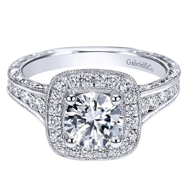 Gabriel & Co. White Gold Diamond Halo Channel Set Engagement Setting
