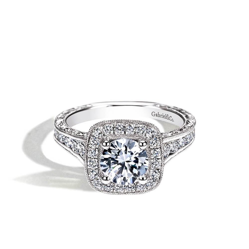 Gabriel & Co. White Gold Diamond Halo Channel Set Engagement Setting