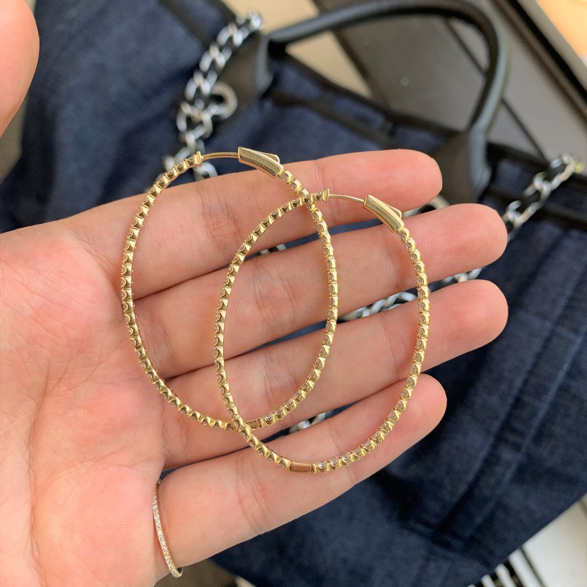 Inside Out Diamond Oval Hoops - 2