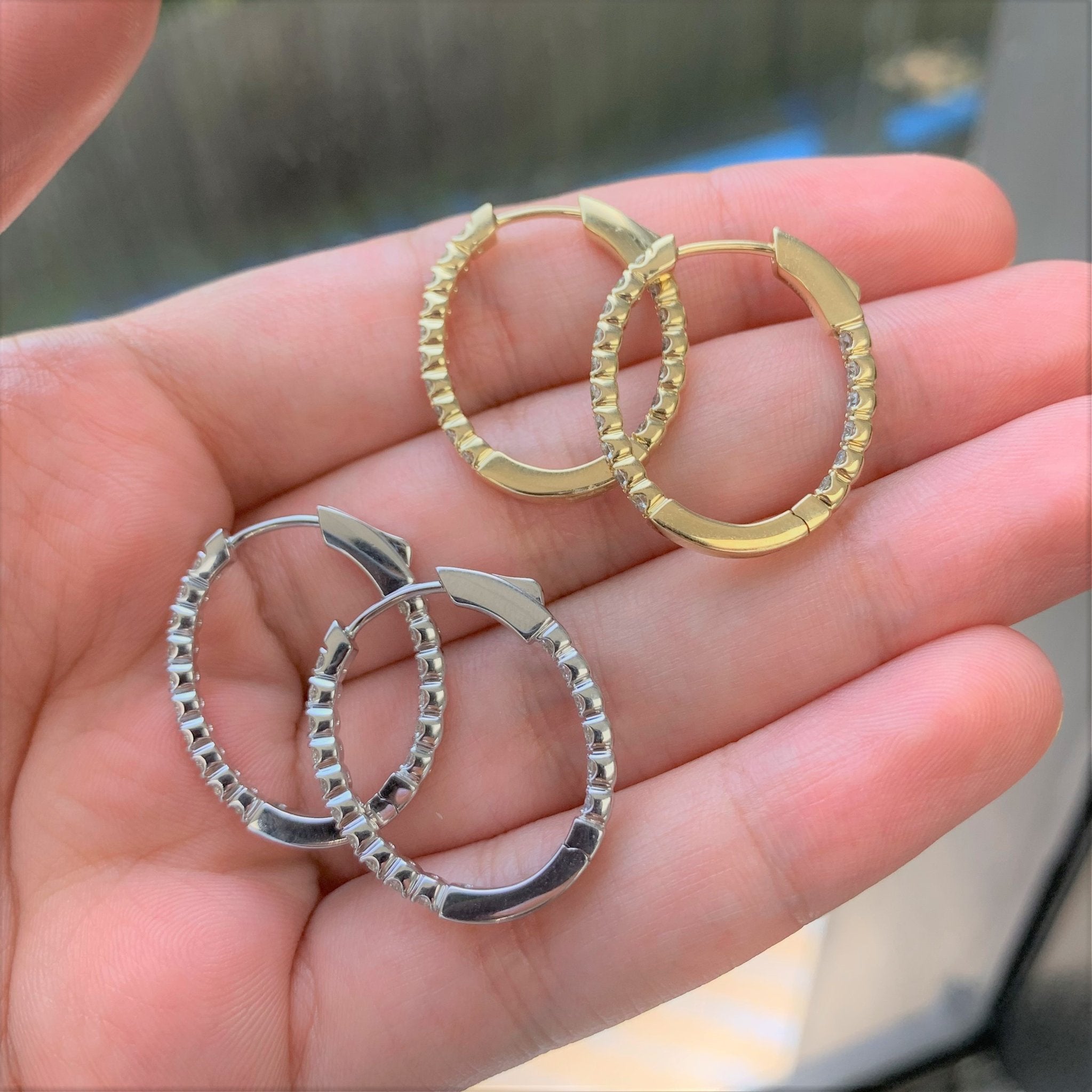 Inside Out Diamond Oval Hoops - 1