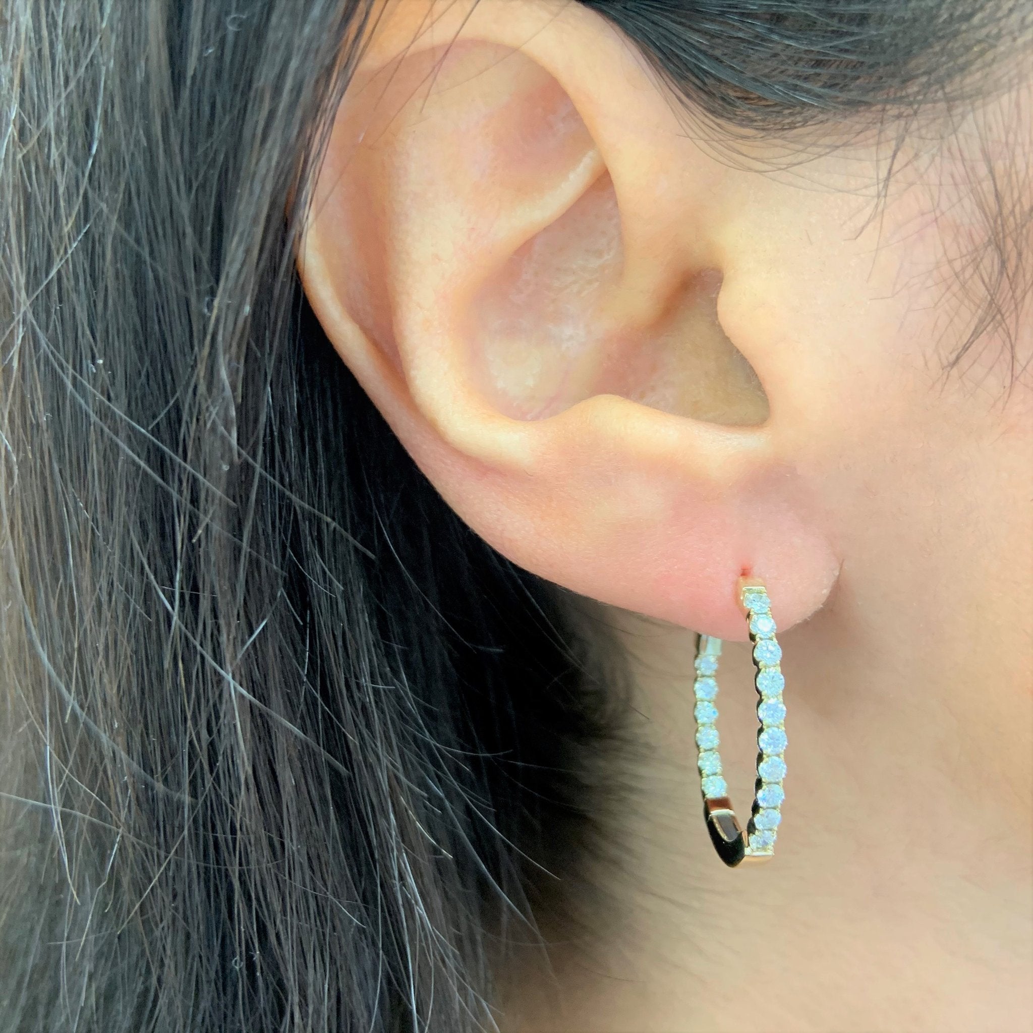 Inside Out Diamond Oval Hoops - 1