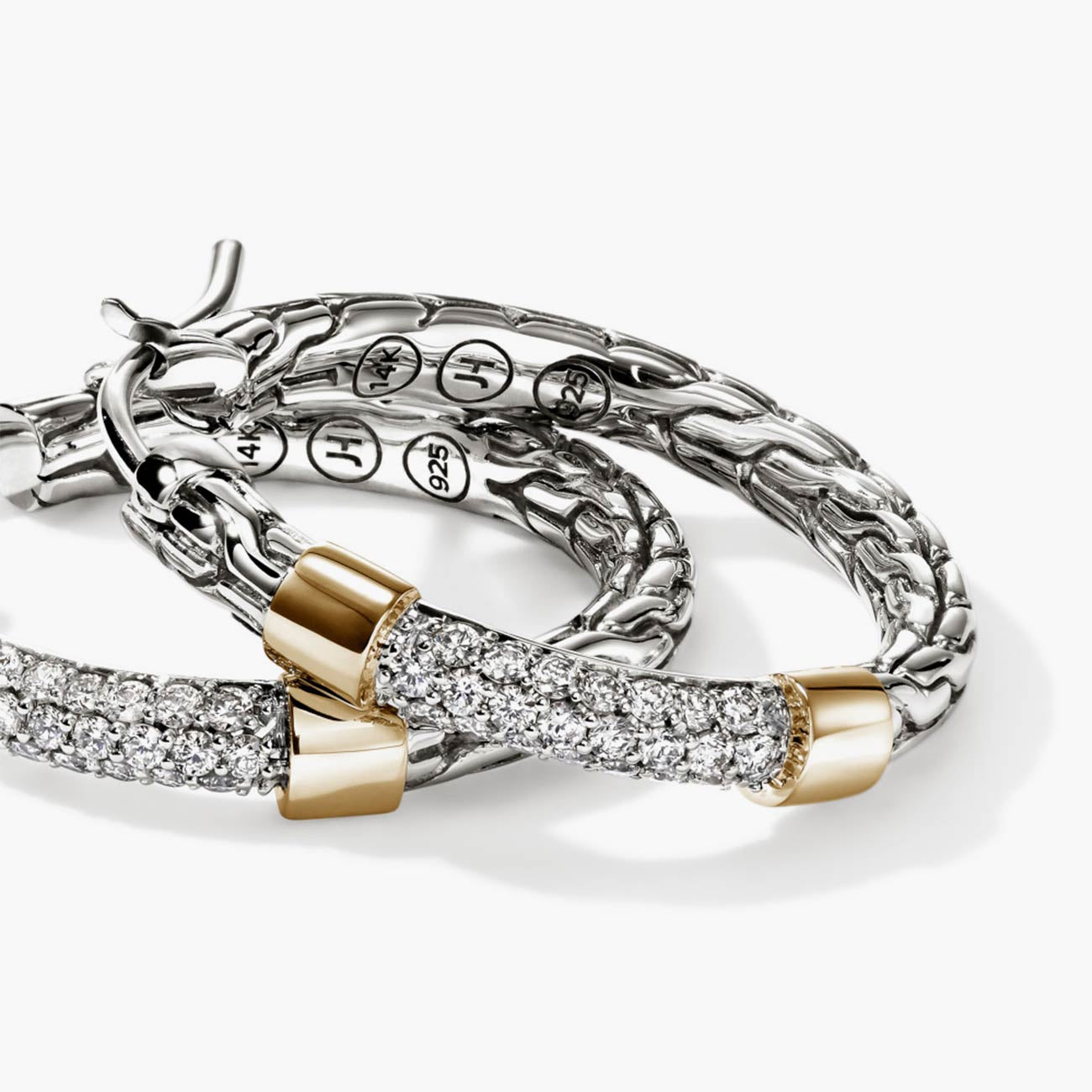 John Hardy Essential Two-Tone Pave Hoop Earrings