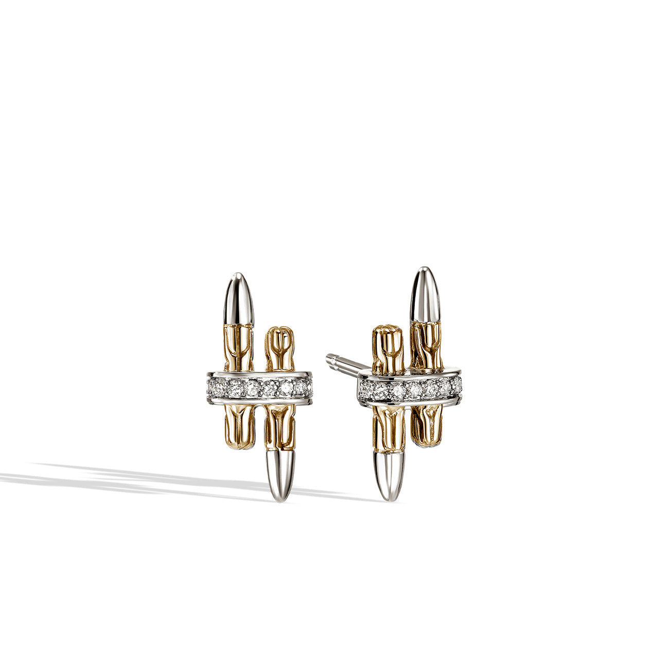 John Hardy Spear Silver and Gold Diamond Pavé Stud Earrings
