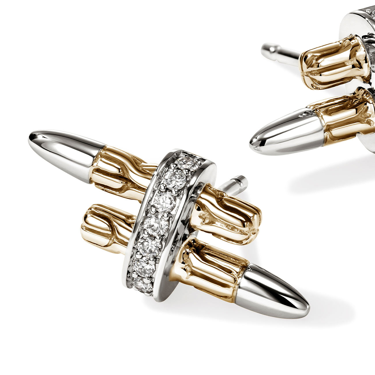 John Hardy Spear Silver and Gold Diamond Pavé Stud Earrings