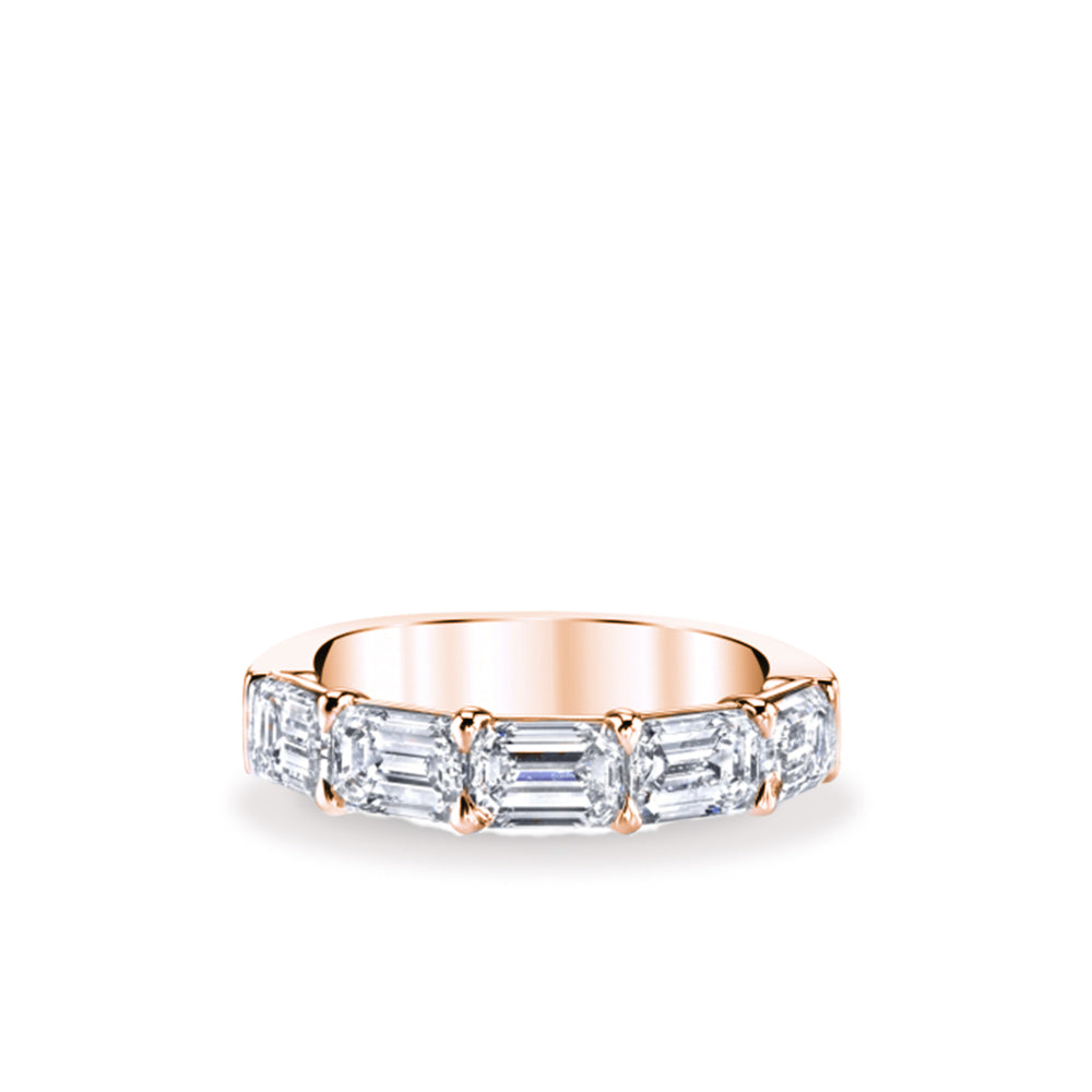 Private Label Horizontal Set Emerald Cut Diamond Half Eternity Band in Rose Gold